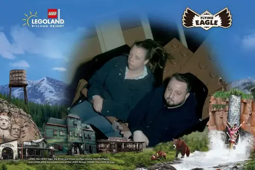 Our second ride on the Flying Eagle in 10 minutes. We tried to look as bored as possible for the photo.