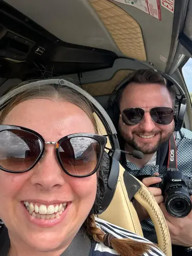 Taken in Mauritius, 2024. Our first (and only) helicopter ride together. Mike was a little nervous, but we were very excited to see the underwater waterfall.